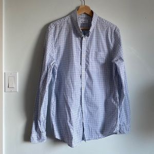 Gap light blue tattersall poplin standard fit stretch dress shirt